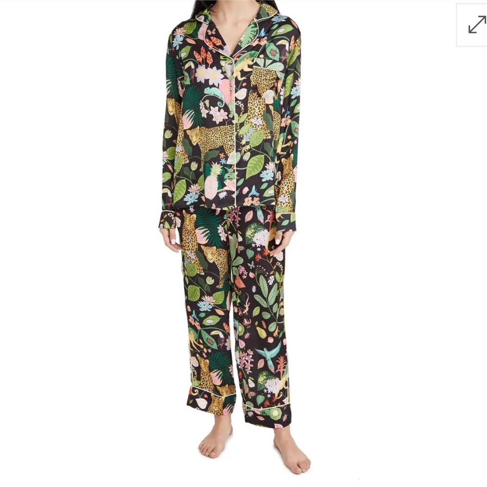 Karen Mabon Rainforest Pajama Set SMALL Satin Cheetah Leopard PJ Sleepwear Set